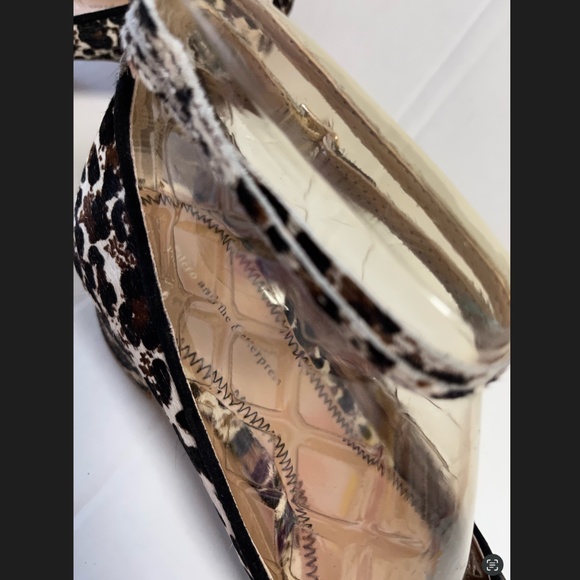 Anthropologie Pilcro Letterpress Calf Hair Leopard Print Ankle Heels Strappy 8M - Picture 12 of 14